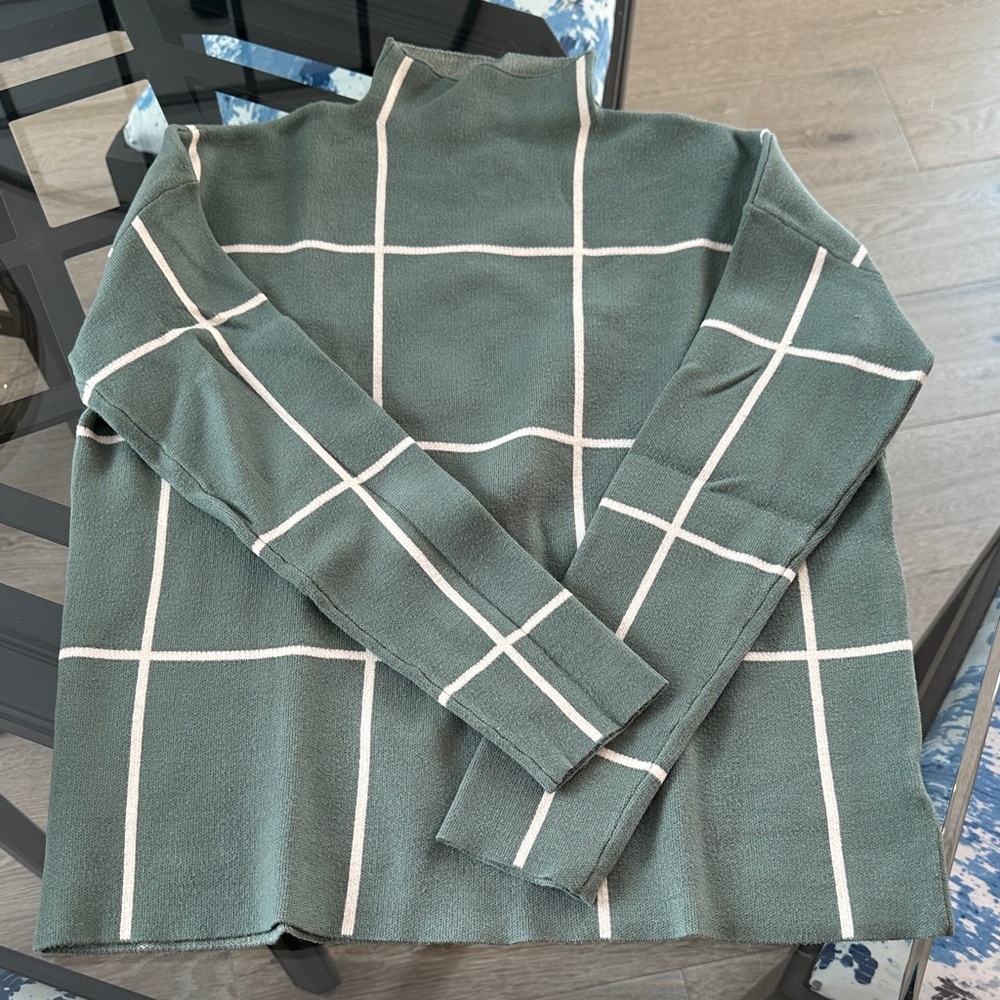 Cynthia Rowley Green Plaid Turtleneck Sweater